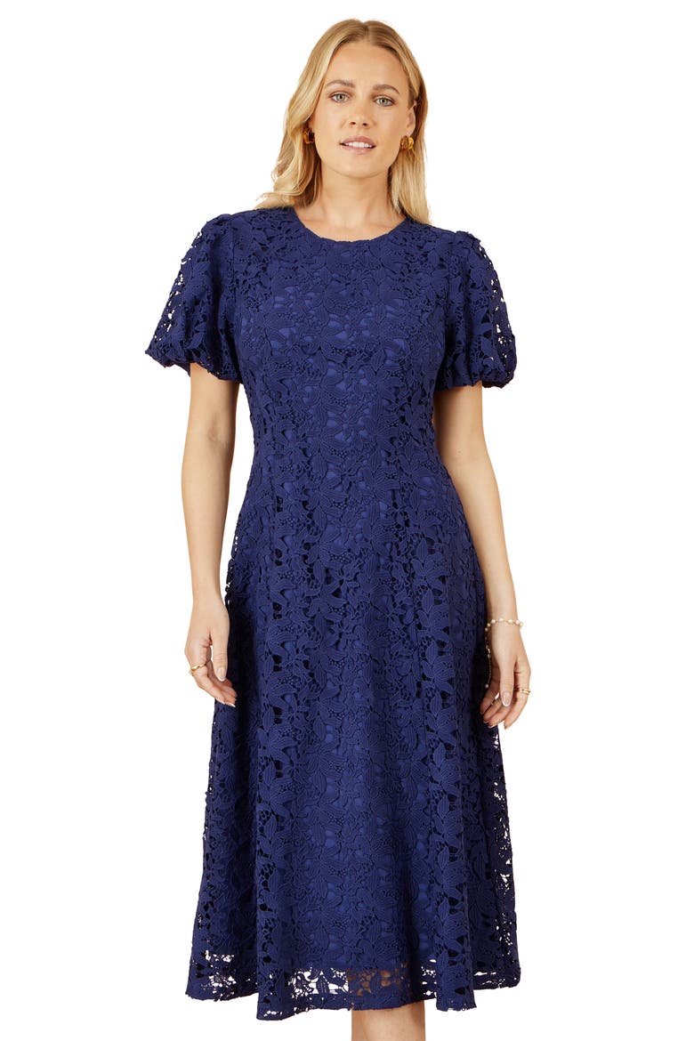 Lace Midi Skater Dress, Alternate, color, Navy