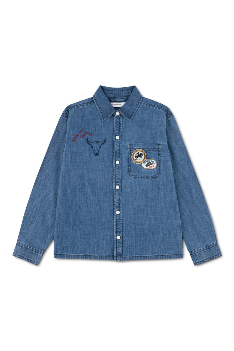 Kids' Graphic Cotton & Lyocell Woven Shirt, Main, color, BLUE CHAMBRAY