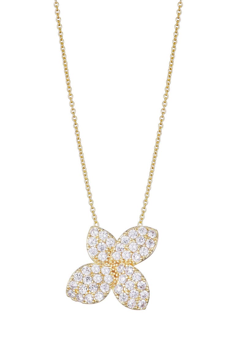 Oversize Cubic Zirconia Floral Pendant Necklace, Alternate, color, GOLD