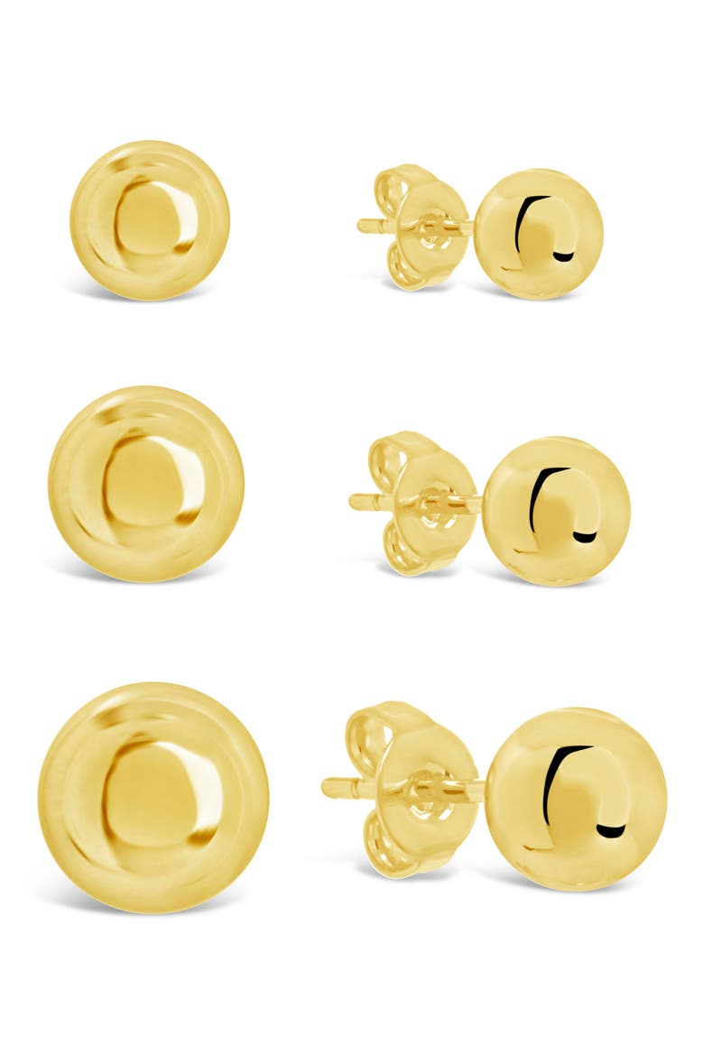 Set of 3 Polished Sphere Stud Earrings, Main, color, GOLD
