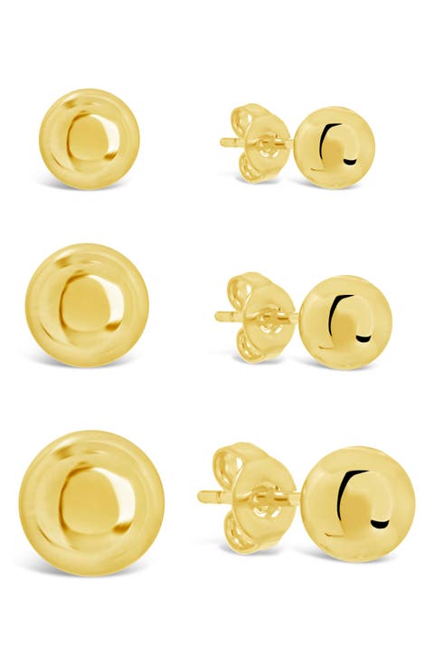 Set of 3 Polished Sphere Stud Earrings