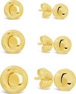 Sterling Forever Set of 3 Polished Sphere Stud Earrings