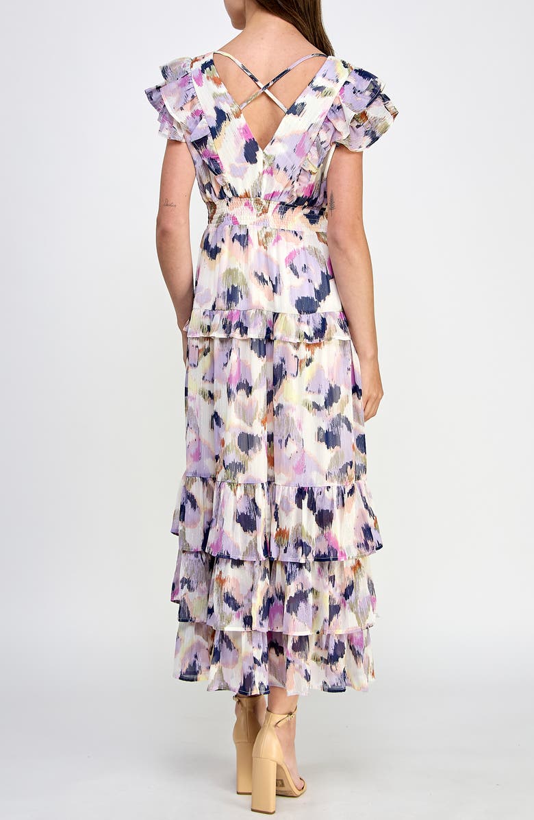 KOKO + MASON Metallic Tiered Flutter Sleeve Maxi Dress, Alternate, color,