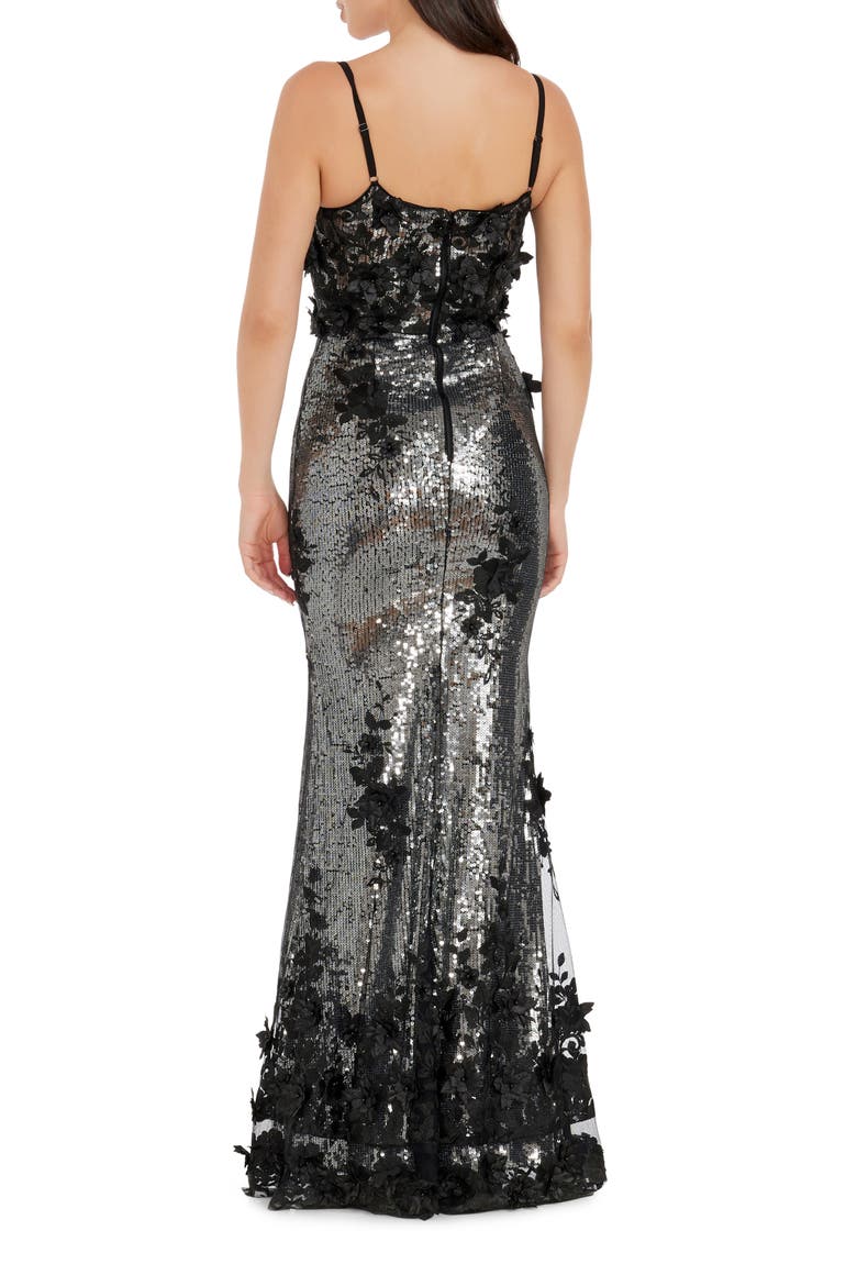 Giovanna Floral Appliqué Sequin Sheath Gown, Alternate, color, SILVER-BLACK