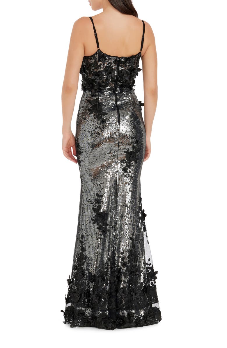 Dress the Population Giovanna Floral Appliqué Sequin Sheath Gown, Alternate, color, Silver-Black