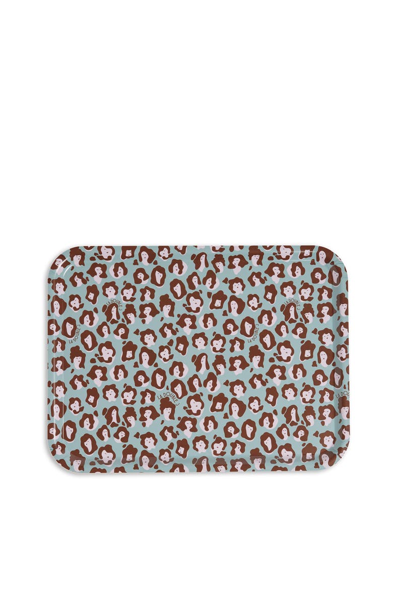 Rectangular Printed Tray Lady Leopard Acqua Acquamarin, Main, color, Lady Leopard Acqua Acquamarin