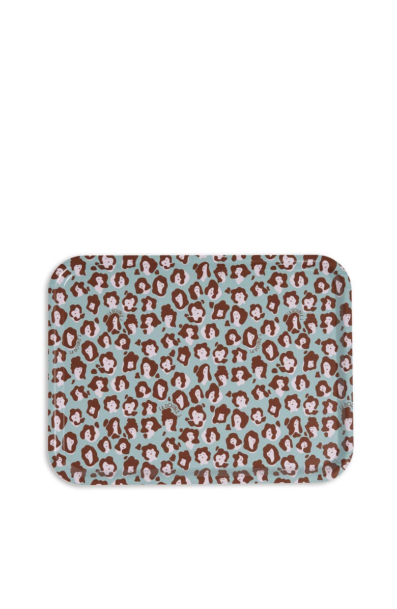 La DoubleJ Rectangular Printed Tray Lady Leopard Acqua Acquamarin, Main, color, Lady Leopard Acqua Acquamarin