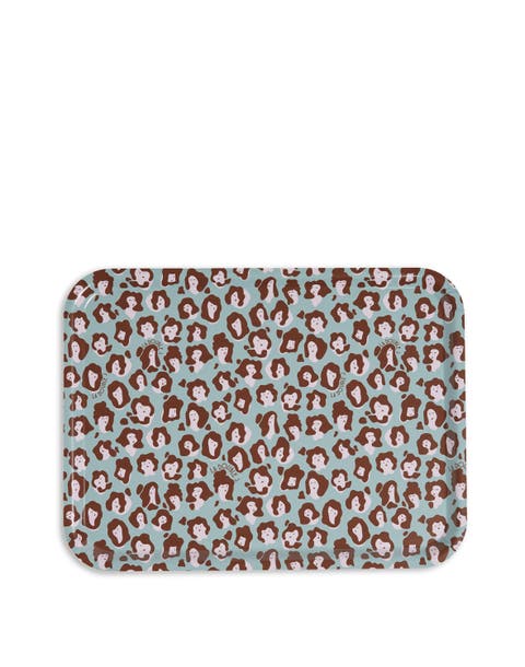 Rectangular Printed Tray Lady Leopard Acqua Acquamarin