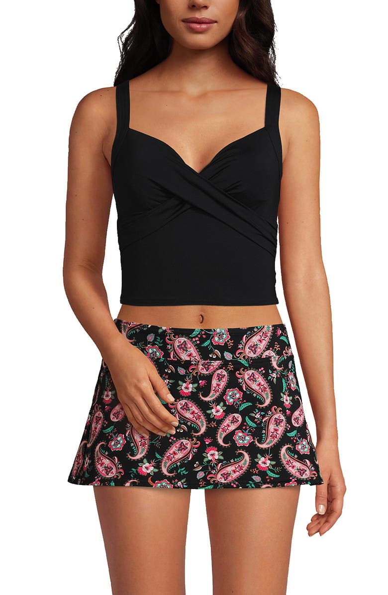 Lands' End D-Cup Wirefree Wrap Midkini Swimsuit Top, Alternate, color, Black