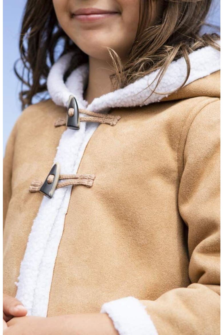 Girls' Hooded Shearling Jacket, Kids, Alternate, color, Tan with White Sherpa