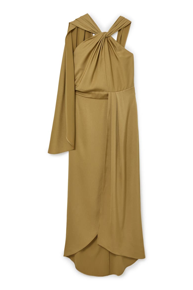 Clodagh One-Shoulder Cape Midi Dress, Alternate, color, GOLD