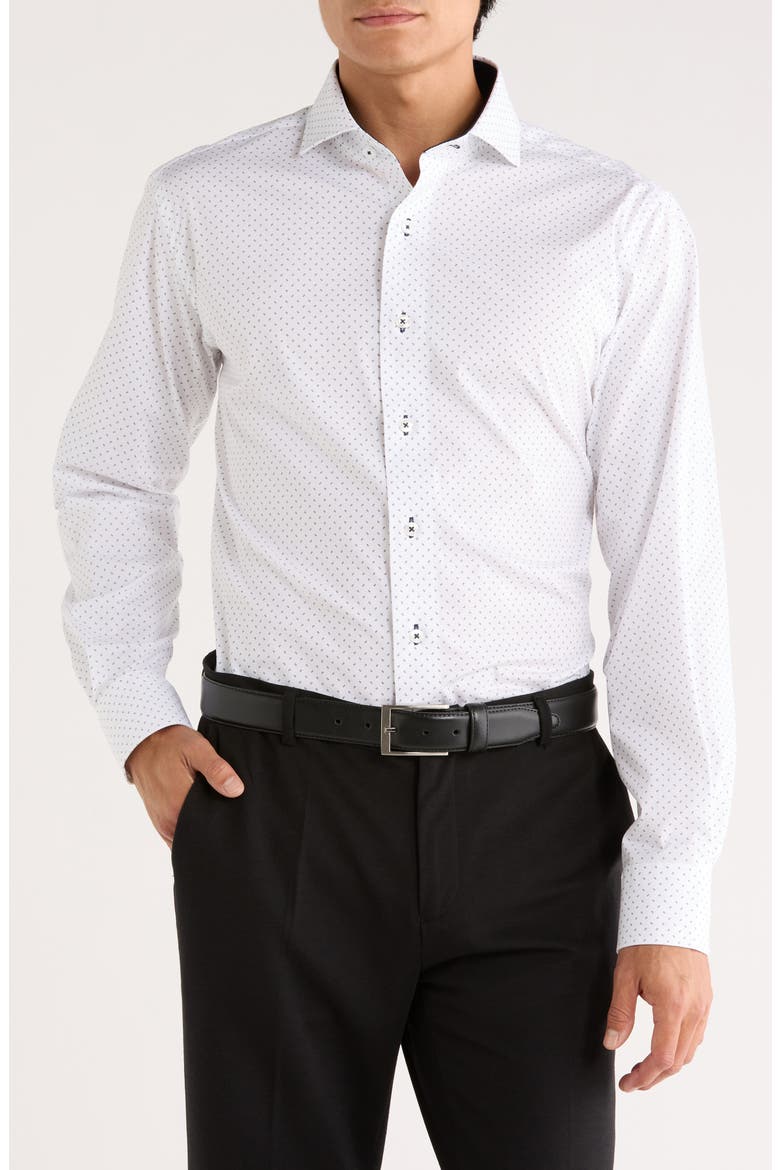 Print Trim Fit Dress Shirt, Main, color, WHITE