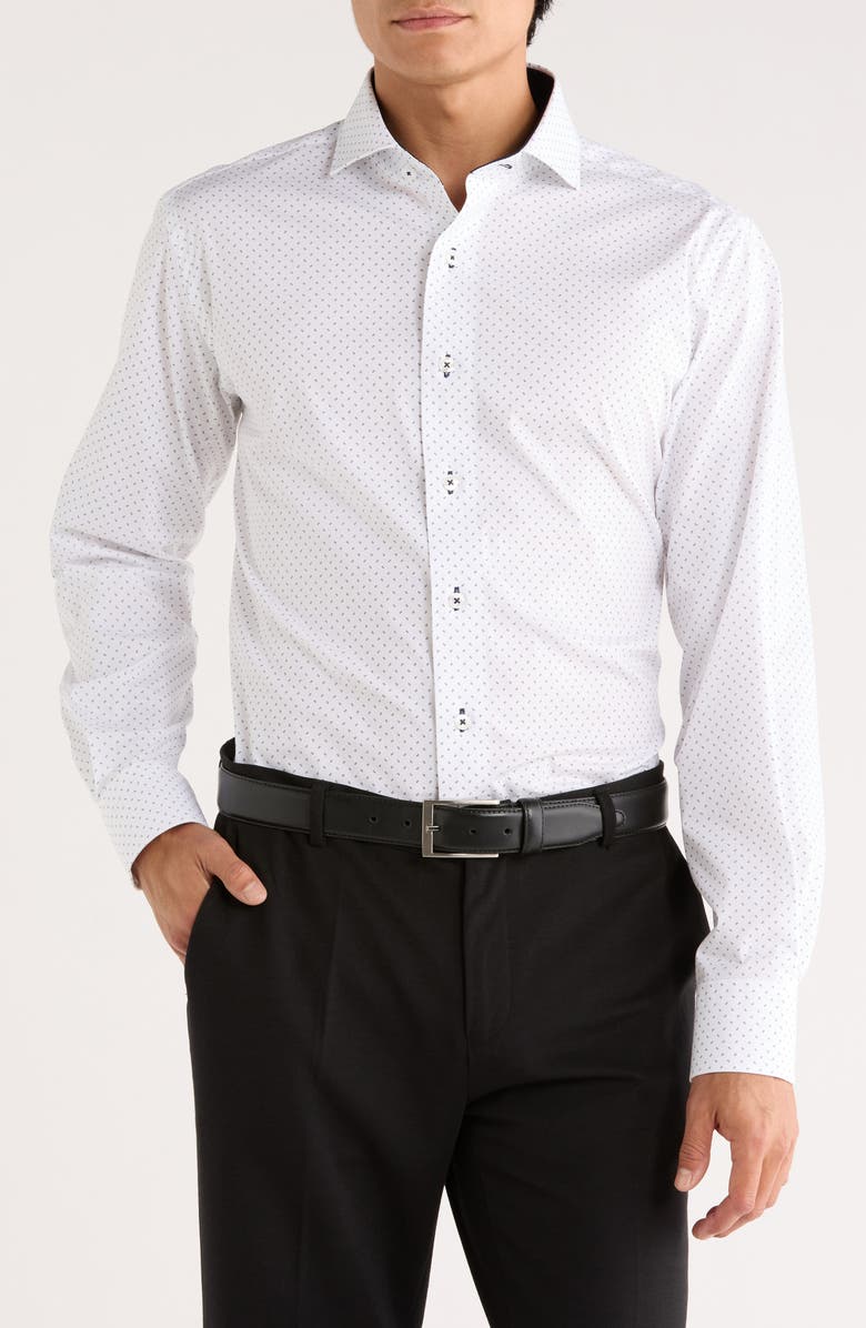 Lorenzo Uomo Print Trim Fit Dress Shirt, Main, color, White