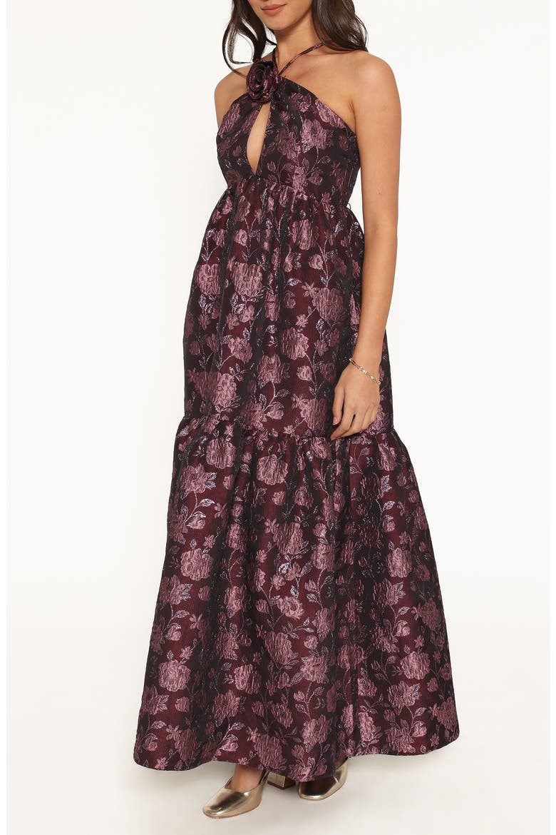 Jasminda Halter Neck Maxi Dress, Alternate, color, PLUM BROCADE