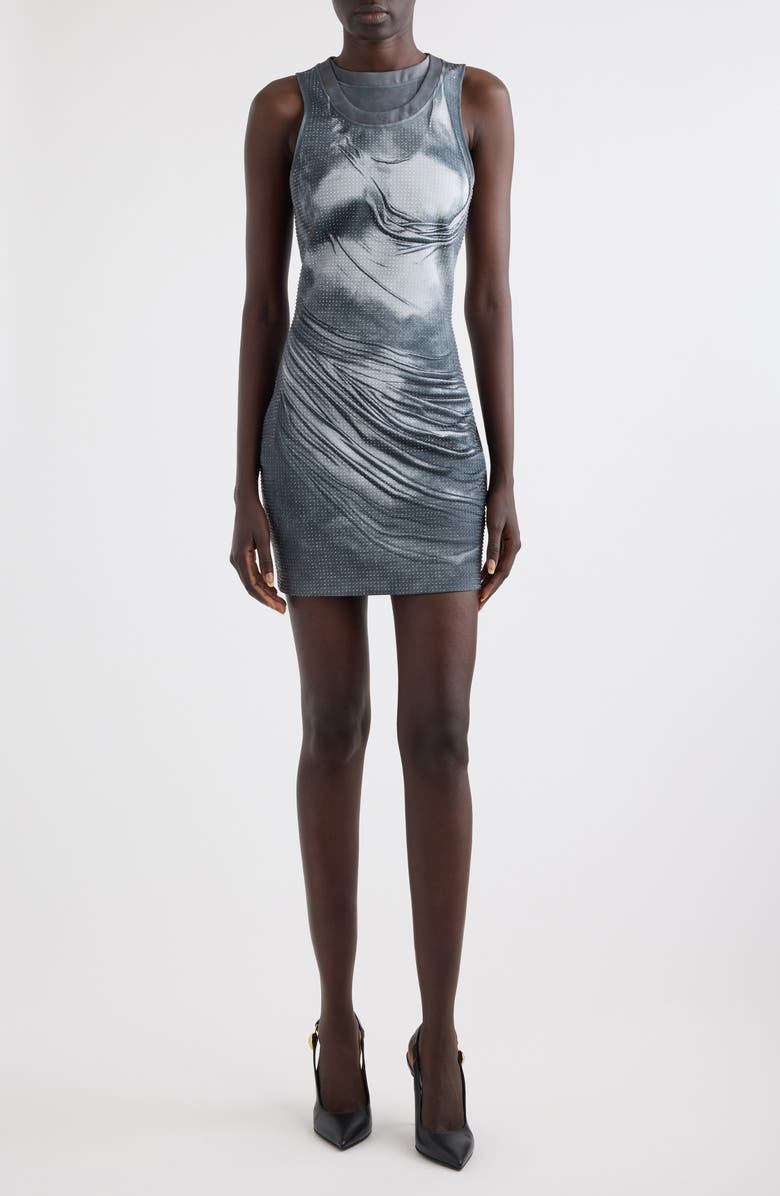 Balmain Crystal Embellished Trompe l'Oeil Layered Tank Minidress, Main, color, 