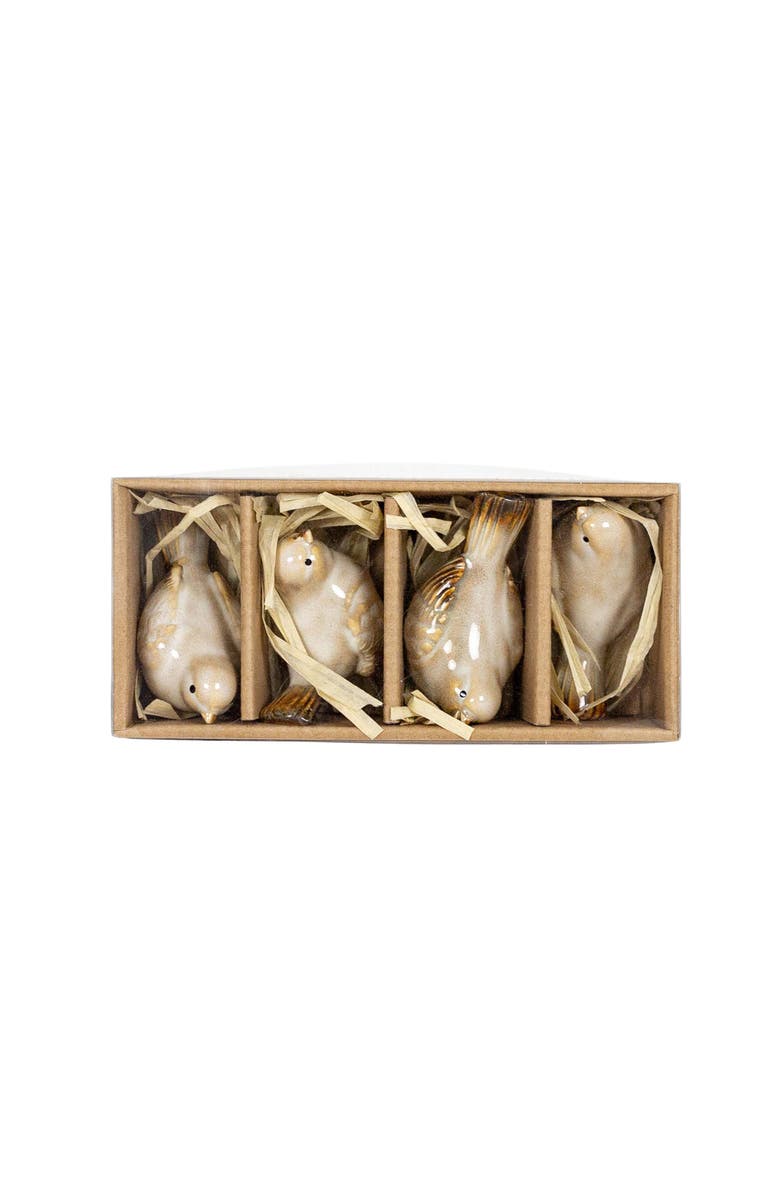 Foreside Home and Garden Set of 4 Bird Accents White Porcelain, Alternate, color, White