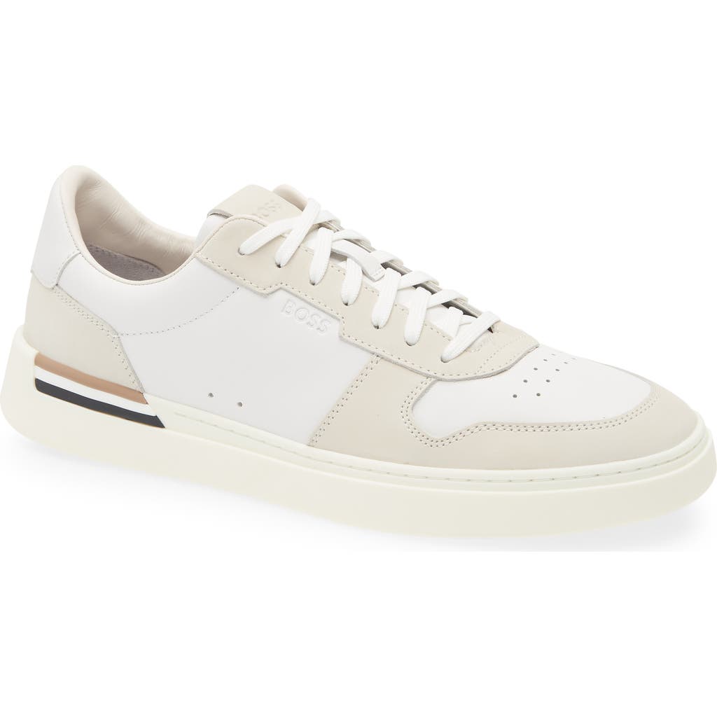 Hugo Boss Clint Mens Cupsole Lace-up Trainers In Leather And Suede C In White