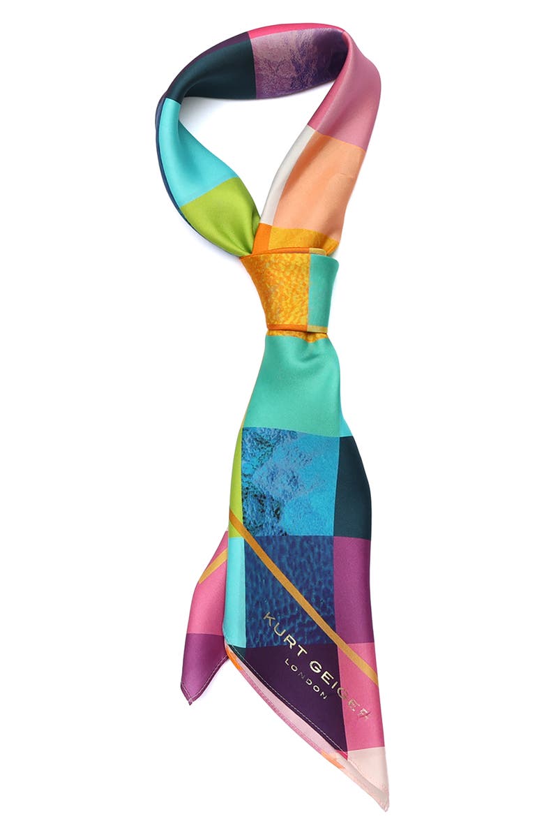 Kurt Geiger London Stained Glass Print Silk Square Scarf, Alternate, color, Classic Rainbow