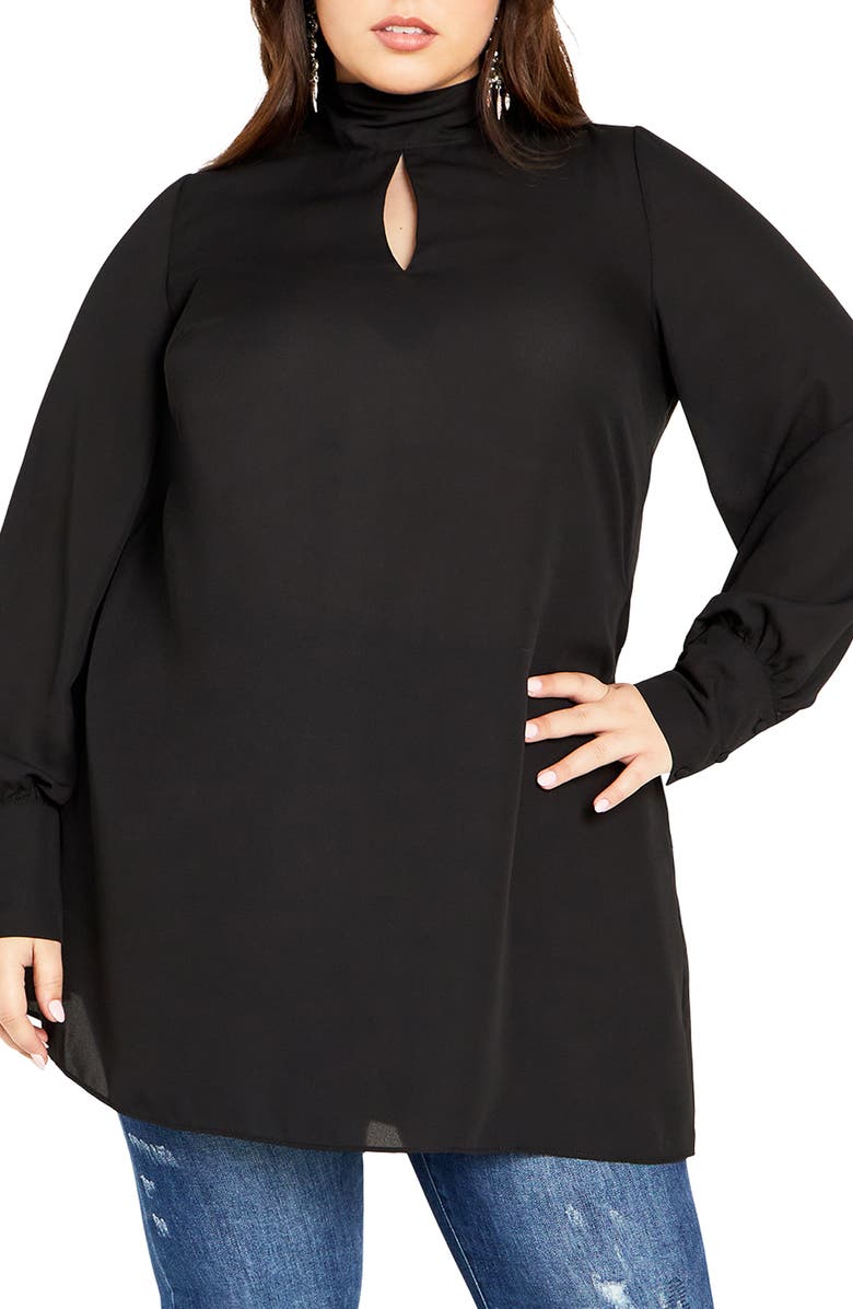 City Chic Tie Neck Tunic Top, Main, color, 