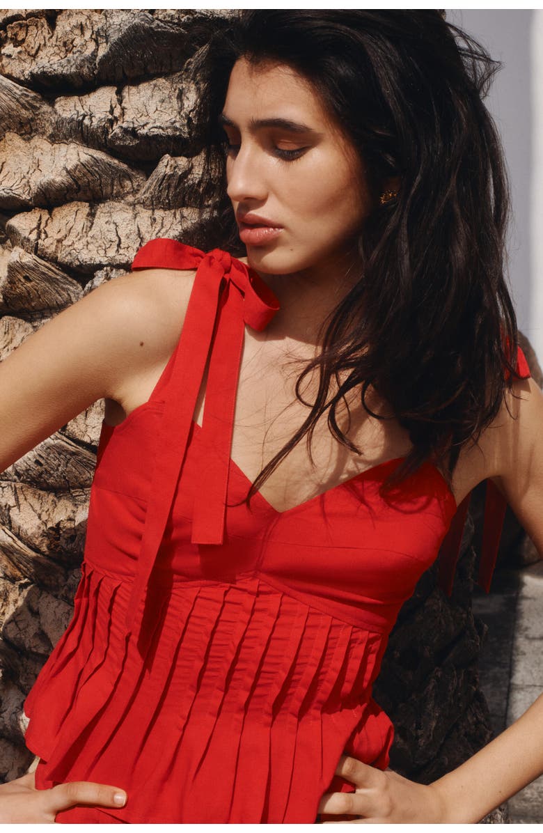 H&M Linen-blend Tie-strap Top, Alternate, color, Bright Red