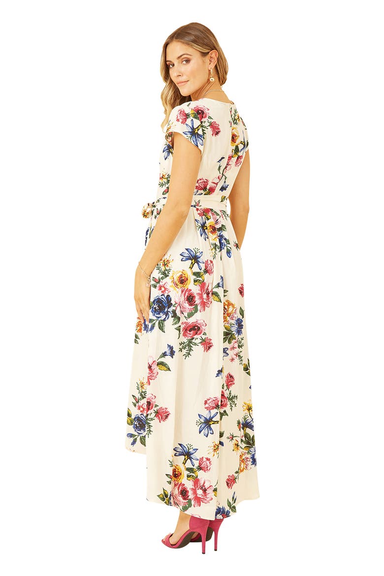 Floral Print Dip Hem Wrap Dress, Alternate, color, Ivory
