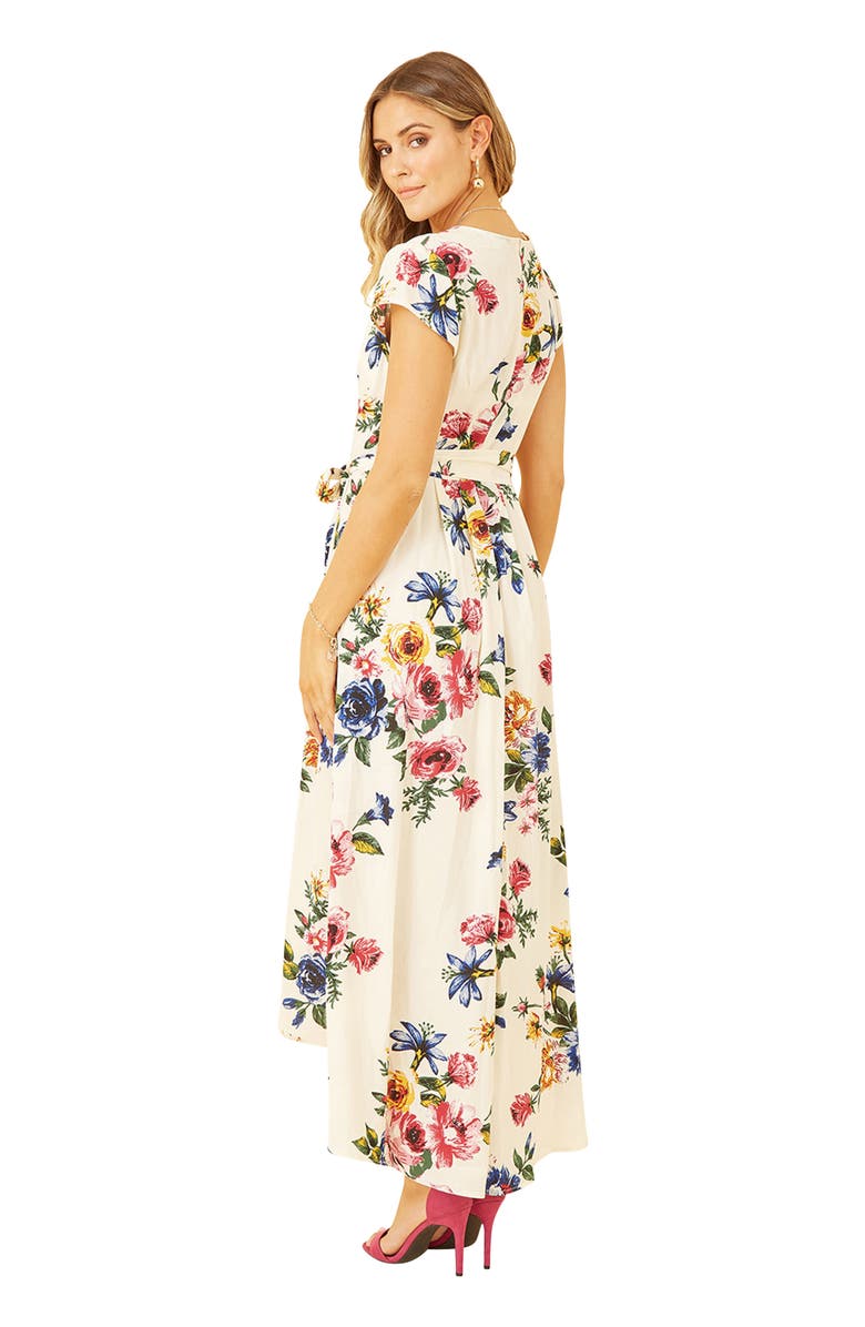 Yumi Floral Print Dip Hem Wrap Dress, Alternate, color, Ivory