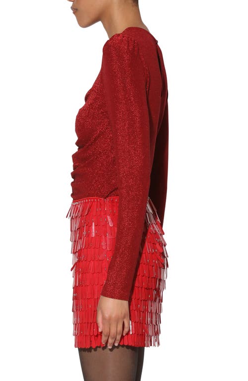 Walter Baker Justine Ruched Shimmer Knit Top In Shimmer Red