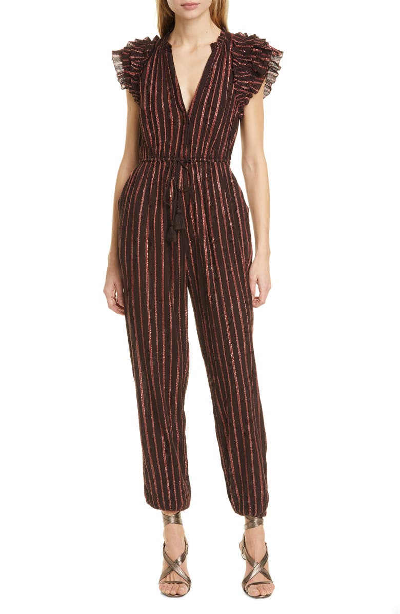 Ulla Johnson Elio Metallic Stripe Jumpsuit, Main, color, 