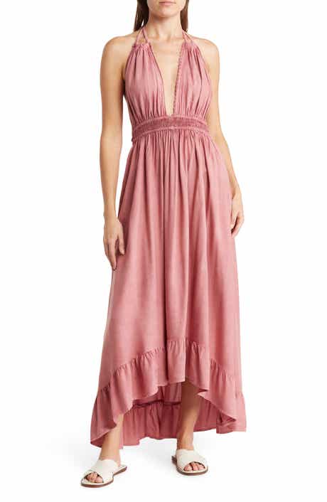 BOHO ME Open Back Plunge Neck Ombré Halter Dress