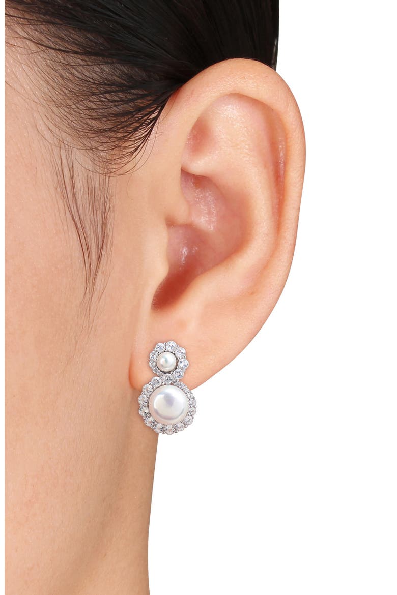 4-8.5mm Cultured Freshwater Pearl & White Topaz Stud Earrings, Alternate, color, WHITE