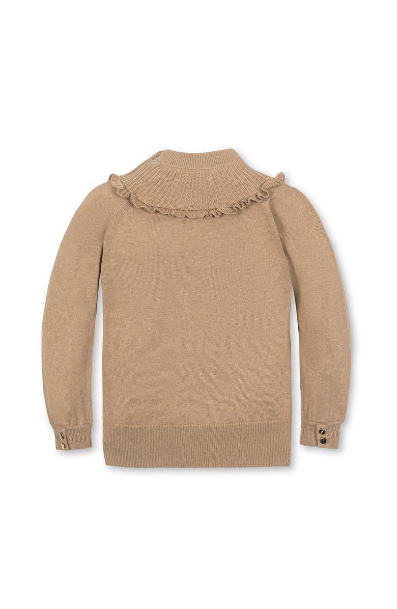 Hope & Henry Kids' Organic Long Sleeve Mock Neck Sweater with Ruffle, Alternate, color, Camel Heather