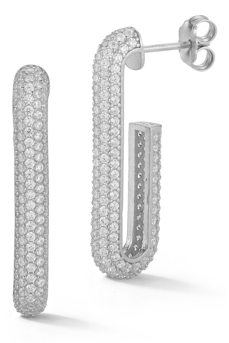 Pave CZ Curved Bar Drop Earrings, Main, color, SILVER