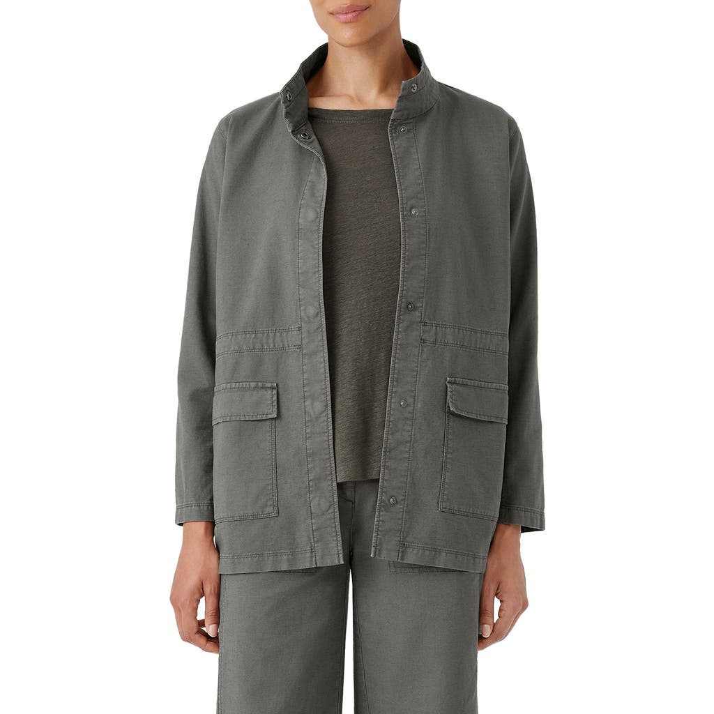 Eileen Fisher Stand Collar Organic Cotton Blend Jacket