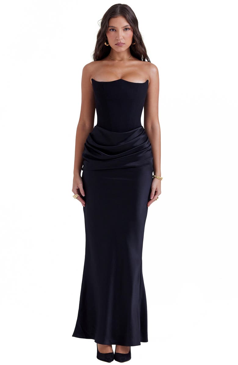 HOUSE OF CB Persephone Strapless Satin Corset Cocktail Dress, Alternate, color, Black