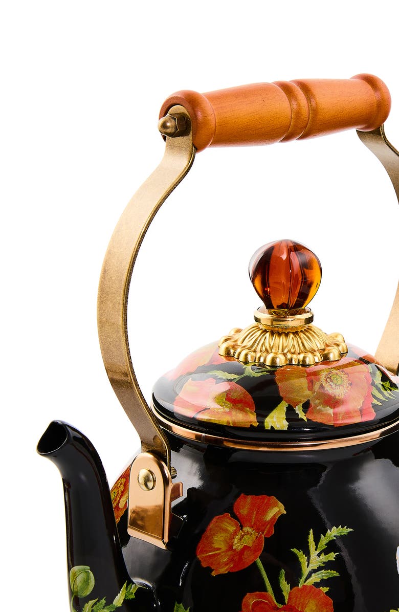 MACKENZIE CHILDS Poppy Enameled Steel 2-Quart Tea Kettle, Alternate, color, Black