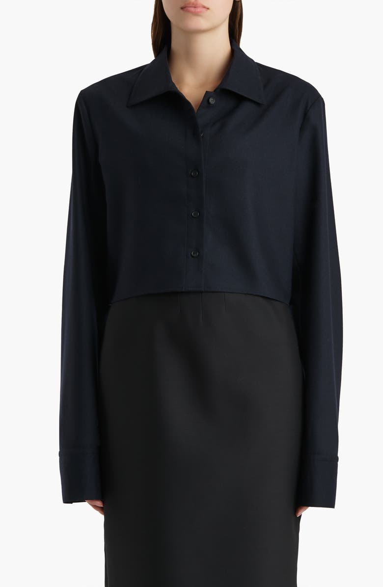 Khaite Jasen Crop Button-Up Shirt, Main, color, Dark Navy