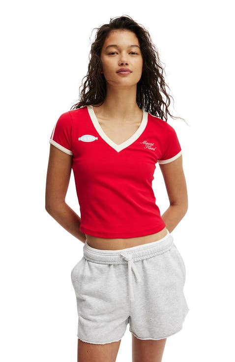 Women's V Neck Retro Baby Graphic Tee