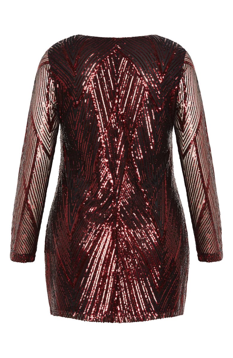 City Chic Veda Long Sleeve Sequin Minidress, Alternate, color, Ruby