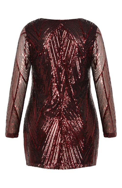 City Chic Veda Long Sleeve Sequin Minidress In Red