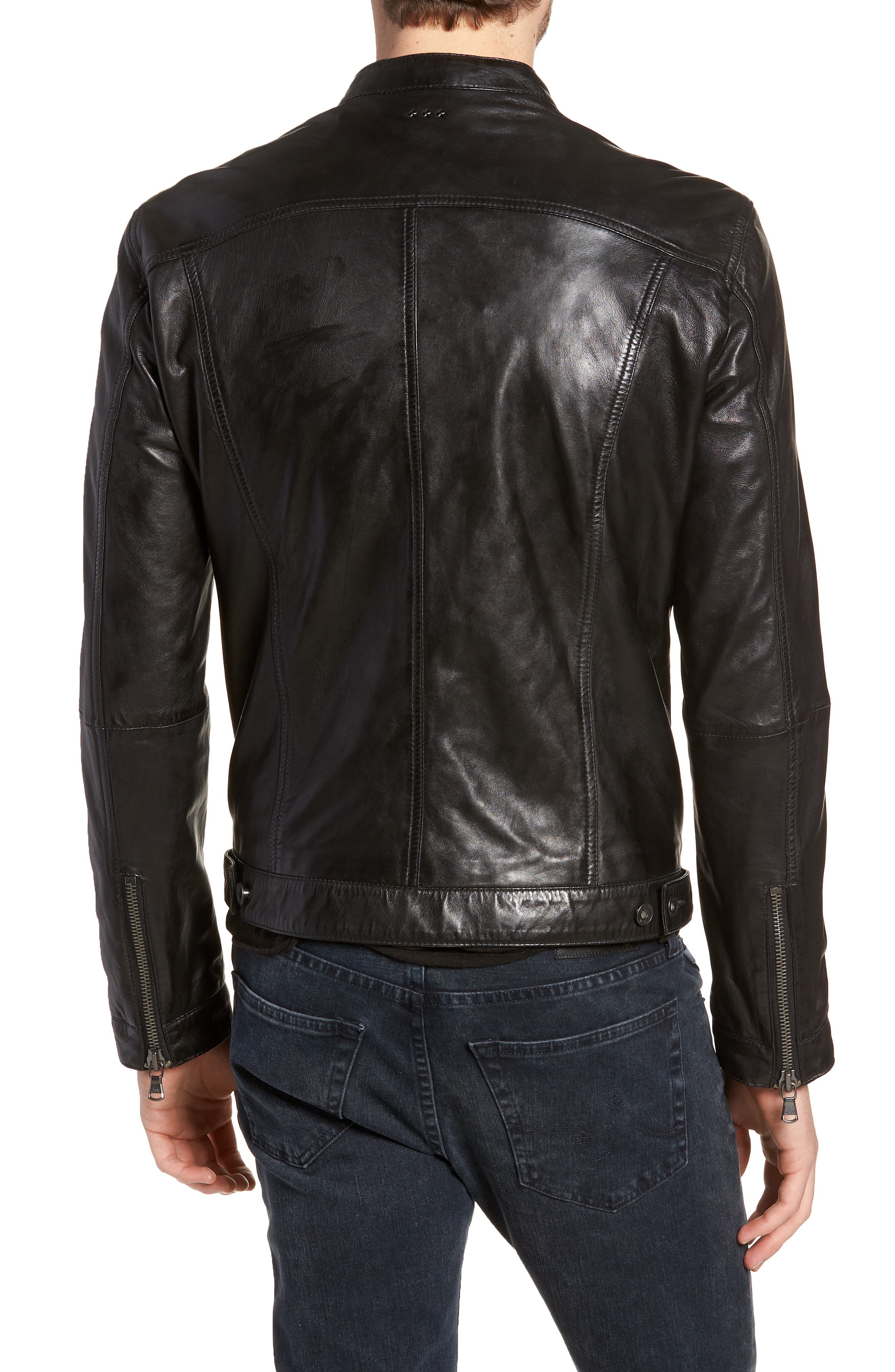Band Collar Leather Jacket - image 2