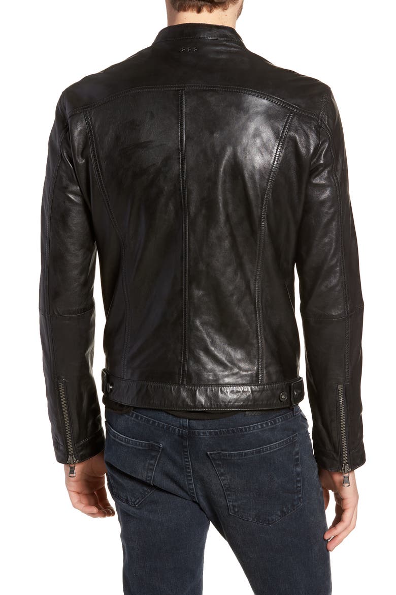 Band Collar Leather Jacket, Alternate, color, BLACK