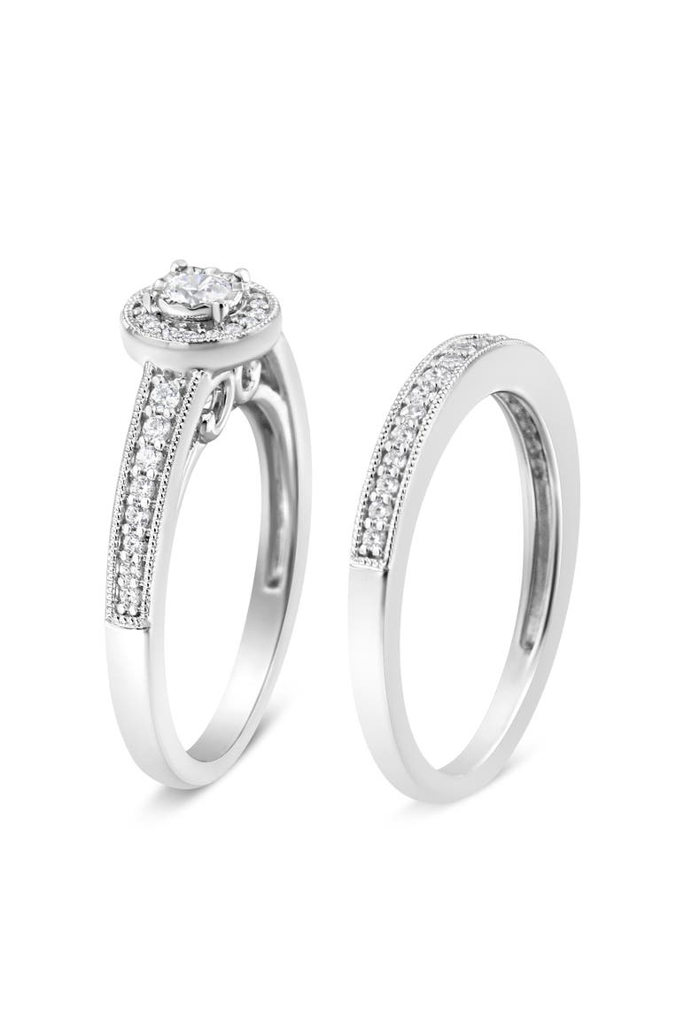 Silver 1/2 Ctw Diamond Halo & Milgrain Engagement Ring Bridal Set, Alternate, color, Silver