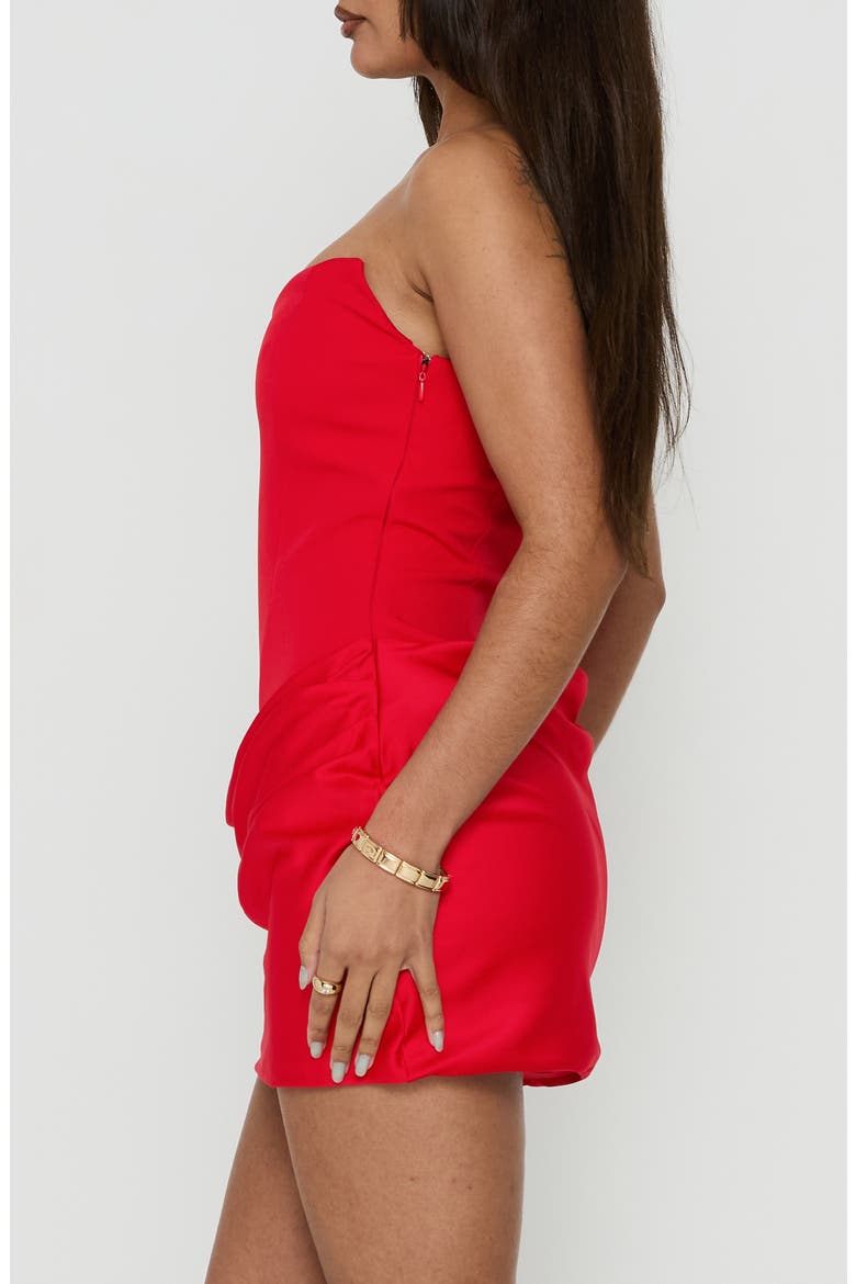 Delmina Strapless Satin Drop Waist Minidress, Alternate, color, RED