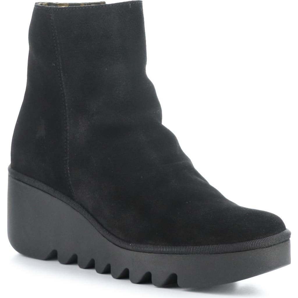 Fly London Baan Platform Wedge Bootie in 004 Black Oil Suede  product