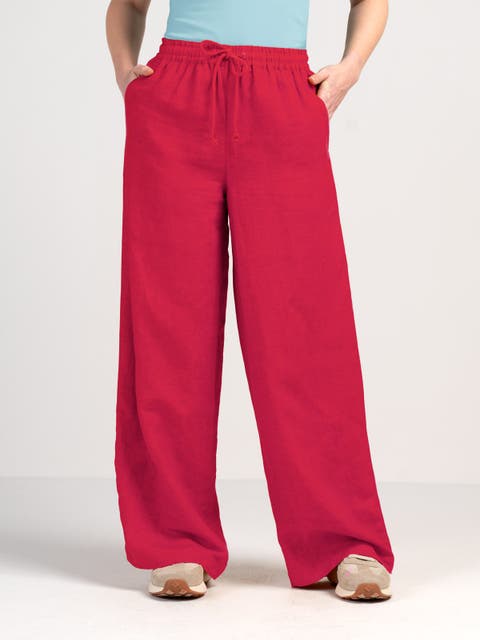 Drawstring Wide Leg Linen Trousers