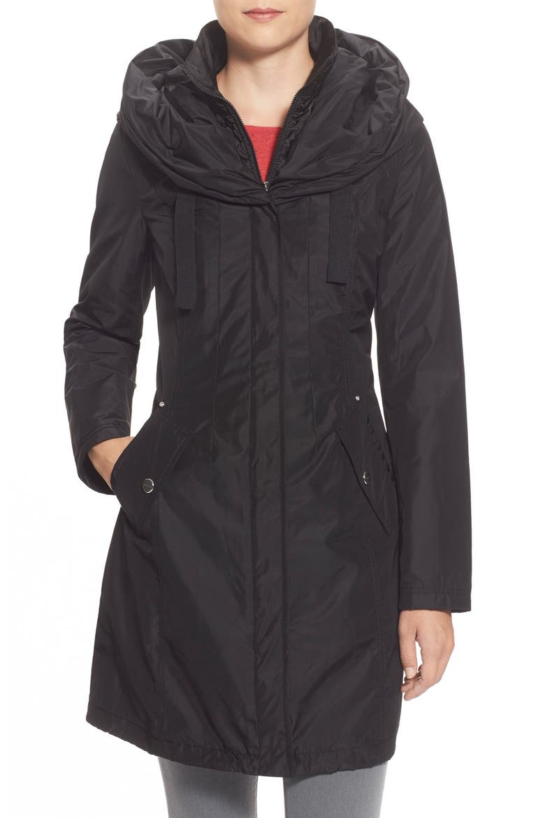 Pillow Collar Raincoat with Detachable Quilted Hooded Bib Insert, Main, color, BLACK