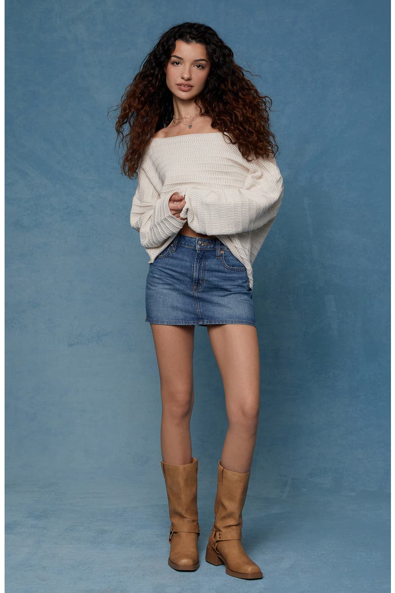 Bella Mid Rise Denim Miniskirt, Alternate, color, MEDIUM INDIGO