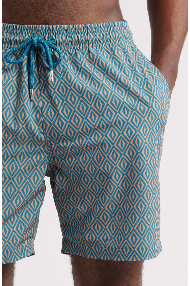 Retro Geometric Print Swim Trunks, Alternate, color, BLUE