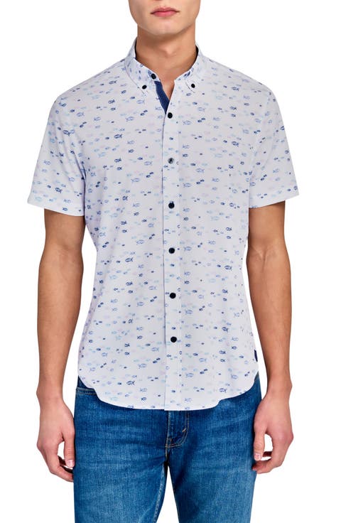 Fish Short Sleeve Woven Button Down Shirt
