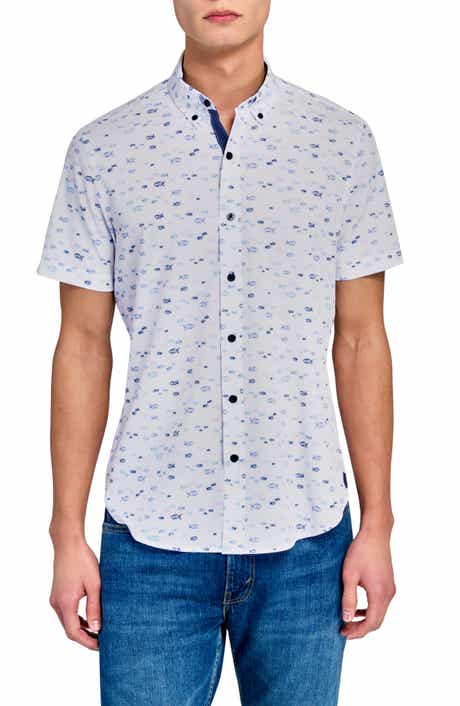 CONSTRUCT Fish Short Sleeve Woven Button Down Shirt